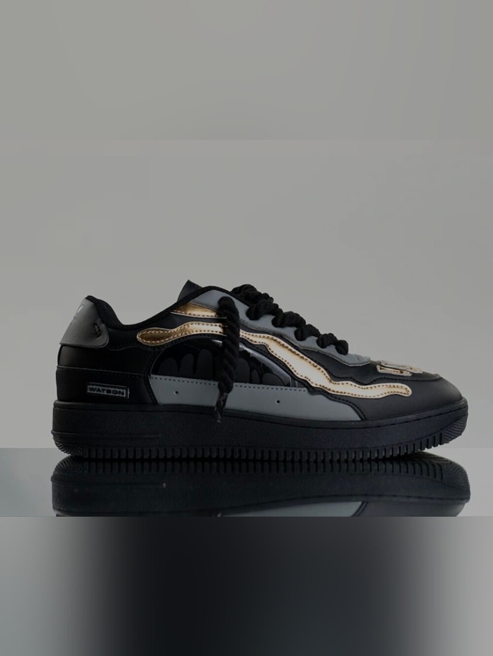 Black Sneakers with Gold Wave Accents - Picture 2 of 5